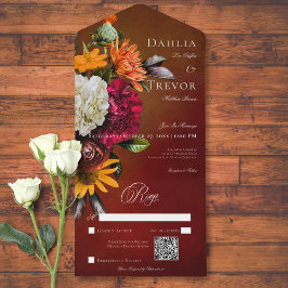 Invitación Todo En Uno Código QR de la florida floral de verano elegante 