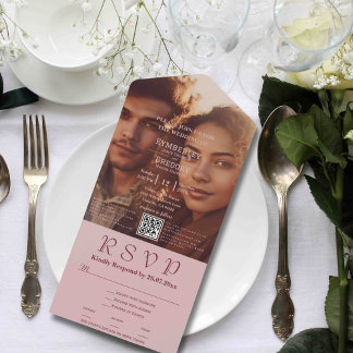 Invitación Todo En Uno Código QR de la foto del texto rosa de Rubor minim