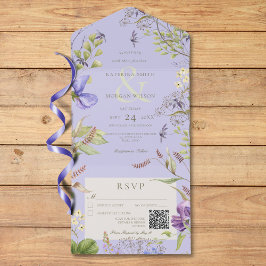 Invitación Todo En Uno Código QR de Lavanda Rústica Flora Silvestres Lava
