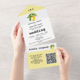 Invitación Todo En Uno Código QR de limón amarillo