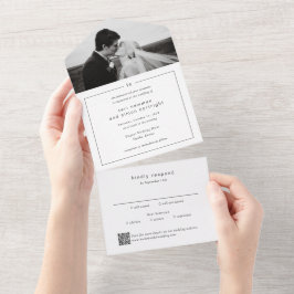 Invitación Todo En Uno Código QR de Monograma Atemporal para Boda Moderna