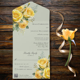 Invitación Todo En Uno Código QR de rosas amarillas