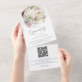 Invitación Todo En Uno Código QR de RSVP de compromiso de jardín de acuar