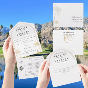 Invitación Todo En Uno Código QR de RSVP de palmera de destino tropical b