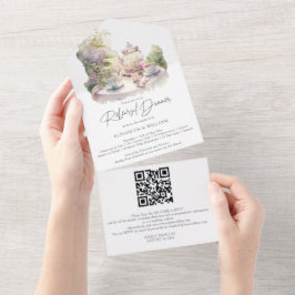 Invitación Todo En Uno Código QR de RSVP para la cena de ensayo del jardí