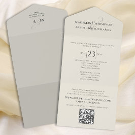 Invitación Todo En Uno Código QR de Sage Green Wedding RSVP