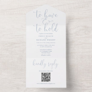 Invitación Todo En Uno Código QR de tener y poseer boda Dusty Blue