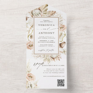Invitación Todo En Uno Código QR del Boda de Grado Boho Protea Pampas