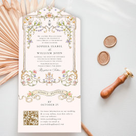 Invitación Todo En Uno código QR del Boda floral de Gracia Ornate Victori