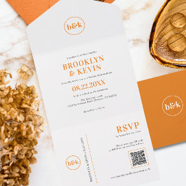 Invitación Todo En Uno Código QR del Naranja de presupuesto minimalista |