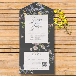 Invitación Todo En Uno Código QR Delicado Boho Wildflowers