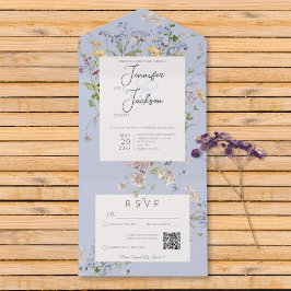 Invitación Todo En Uno Código QR Delicado Boho Wildflowers Periwinkle
