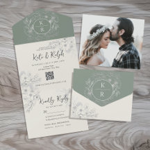 Código QR Elegante Boda Verde Salvia