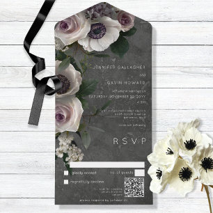Invitación Todo En Uno Código QR elegante de carbón vegetal oscuro y mode