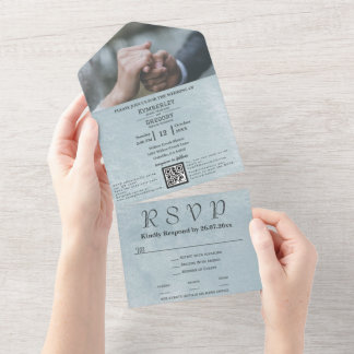 Invitación Todo En Uno Código QR elegante de pizarra minimalista de acero