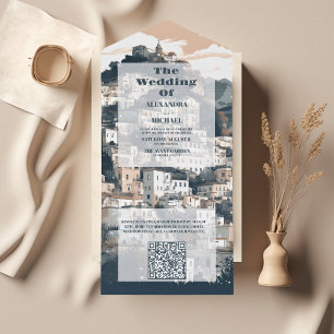 Invitación Todo En Uno Código QR Elegante Italia Capri Boda de destino