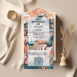 Invitación Todo En Uno Código QR Elegante Italia Capri Boda de destino