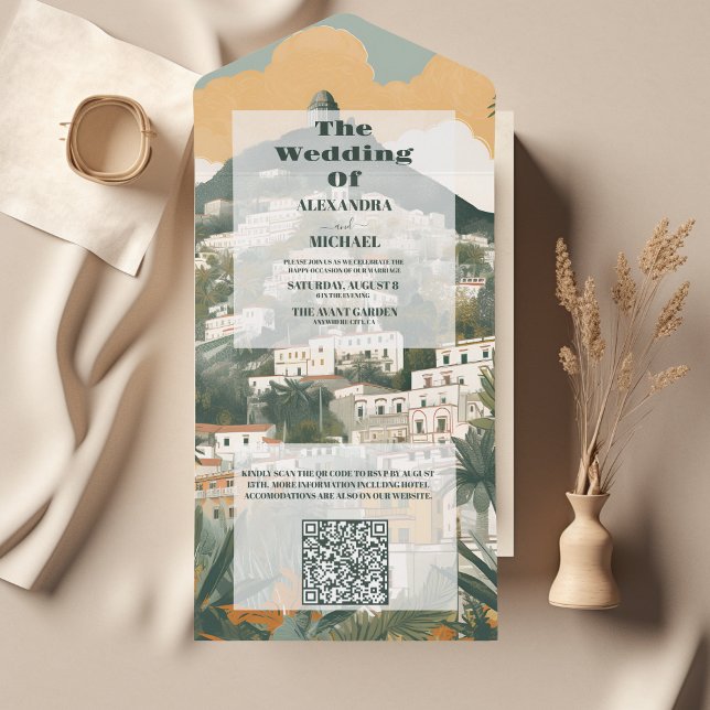 Invitación Todo En Uno Código QR Elegante Italia Capri Boda de destino (Subido por el creador)