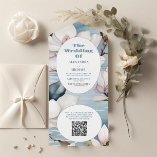 Invitación Todo En Uno Código QR Elegante Magnolia Boda