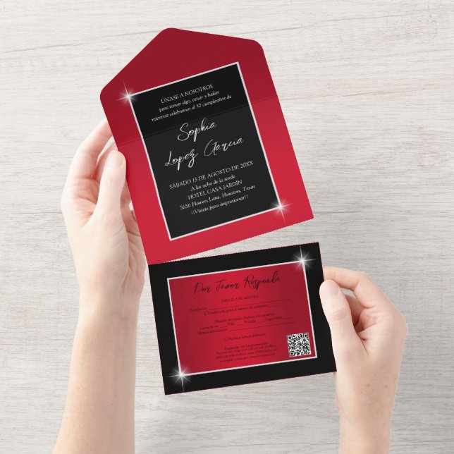 Invitación Todo En Uno Código QR Femenino Sofisticado Cumpleaños 30 (desgarro)