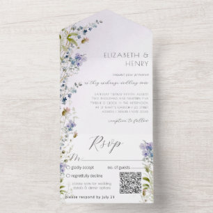 Invitación Todo En Uno Código QR Flor silvestre romántica