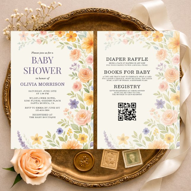 Invitación Todo en uno código QR Floral de flores silvestres  (Subido por el creador)