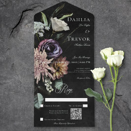 Invitación Todo En Uno Código QR floral oscuro gótico misterioso