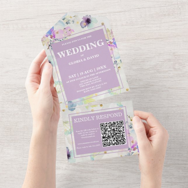 Invitación Todo En Uno Código QR floral romántico malabar (desgarro)