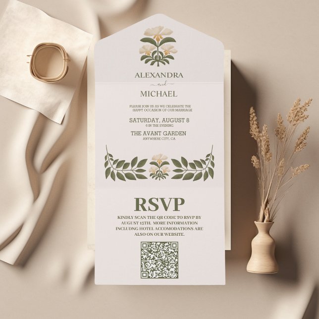 Invitación Todo En Uno Código QR Flores silvestres Boda Jardín Botánico (Subido por el creador)