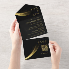 Invitación Todo En Uno Código QR Golden Elegance-Boda