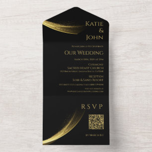 Invitación Todo En Uno Código QR Golden Elegance-Boda