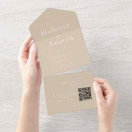 Invitación Todo En Uno Código QR Minimalista Beige Todo en una sola invit