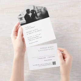 Invitación Todo En Uno Código QR Minimalista Foto Boda Moderna