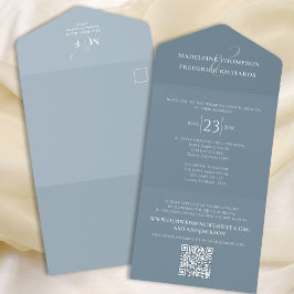 Invitación Todo En Uno Código QR Minimalista moderno Dusty Blue simple RS