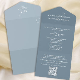 Invitación Todo En Uno Código QR Minimalista moderno Dusty Blue simple RS