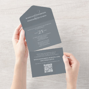 Invitación Todo En Uno Código QR Minimalista moderno Dusty Blue simple RS