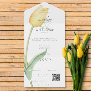 Invitación Todo En Uno Código QR moderno rosa amarillo pálido tulipán sol
