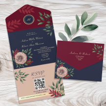 Código QR Otoño Borgoña Azul Marino Boda