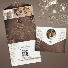 Invitación Todo En Uno Código QR para Boda en Granero de Madera Rústica