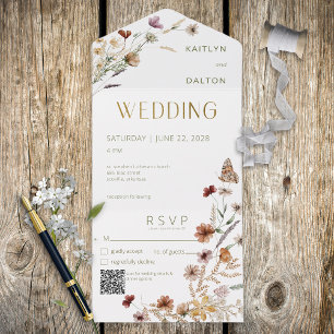 Invitación Todo En Uno Código QR para Bouquet de Flor Silvestre Blanca Mo