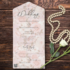 Invitación Todo En Uno Código QR para Bouquet rosa pálido