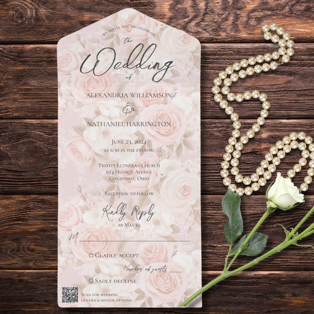 Invitación Todo En Uno Código QR para Bouquet rosa pálido (Subido por el creador)