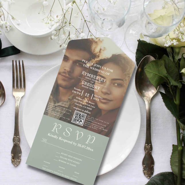 Invitación Todo En Uno Código QR para la imagen de crema verde de marfil  (Subido por el creador)