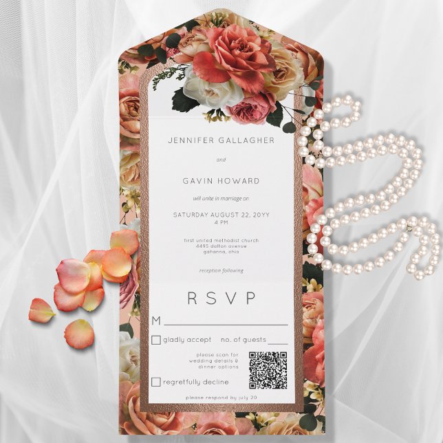 Invitación Todo En Uno Código QR para Rubor y Rosas rusos rosados (Subido por el creador)