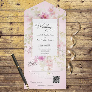 Invitación Todo En Uno Código QR rosado rosa y salado rústico