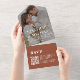 Invitación Todo En Uno Código QR | Terracotta Simple Overlay Photo Boda