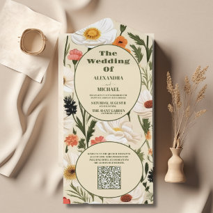 Invitación Todo En Uno Código QR Whimsical Wildflower Meadow Boda
