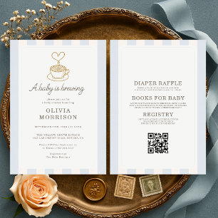 Invitación Todo en uno Coffee Baby está en camino Azul Fiesta