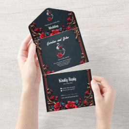 Invitación Todo En Uno Colección de Boda del Elegante Cisne Blanco