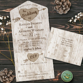 Invitación Todo En Uno Colección de Bodas de árbol del corazón tallado